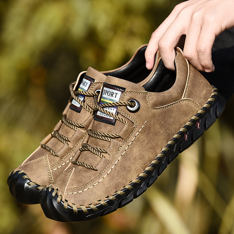 户外鞋男春季新款徒步登山鞋外贸大码商务休闲鞋手工缝制套脚男鞋|ru