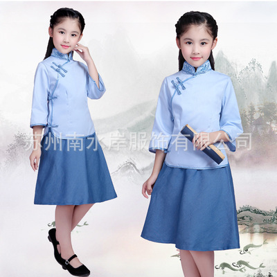 兒童民國演出服五四青年女童中國風複古裙子合唱畢業拍照班服套裝