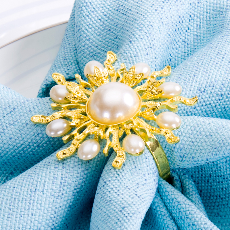 Napkin rings originality Western Pearl Napkin buckle electroplate Stainless steel niceballs Plastic flowers and plants tissue