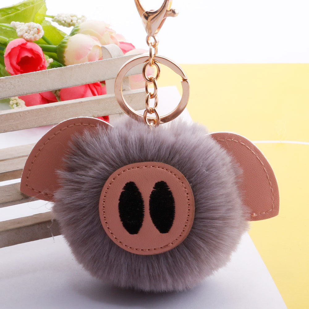 hair ball cute pig hair ball keychain PU fur animal plush keychain bag car pendantpicture12