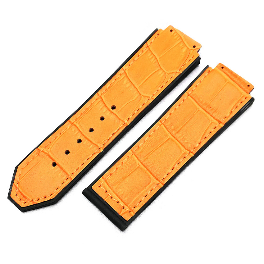 Accesorios de reloj sustituto hengbao chapa silicona patrón bambú 25x19 caucho Correa vaca para los hombres
