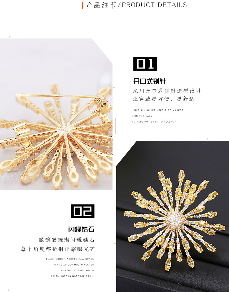 Micro-inlaid Zircon Snowflake Brooch Brooch Luxury Clothing Accessories display picture 23