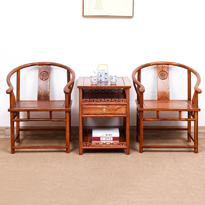 Yiming Tianxia Redwood Furniture Rosewood Circle Chair Three-piece Set Chinese Leisure Taishi Chair Official Hat Chair Solid Wood Chair