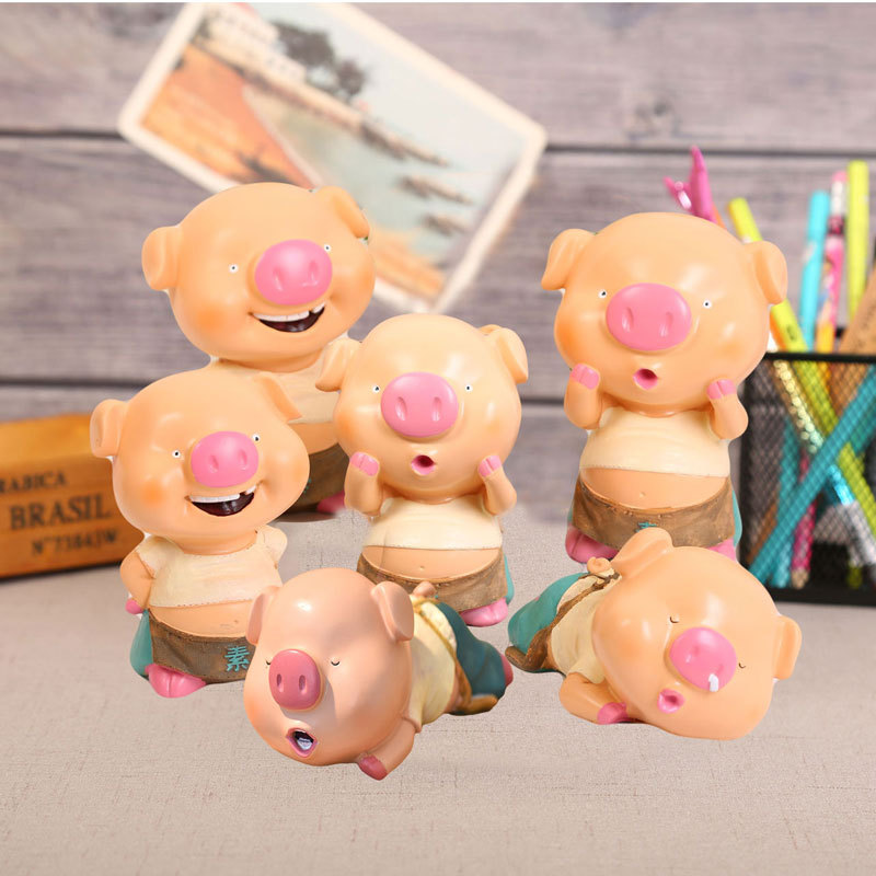 可爱萌宝趴趴猪公仔存钱罐摆件家居装饰树脂工艺品同学生生日礼物