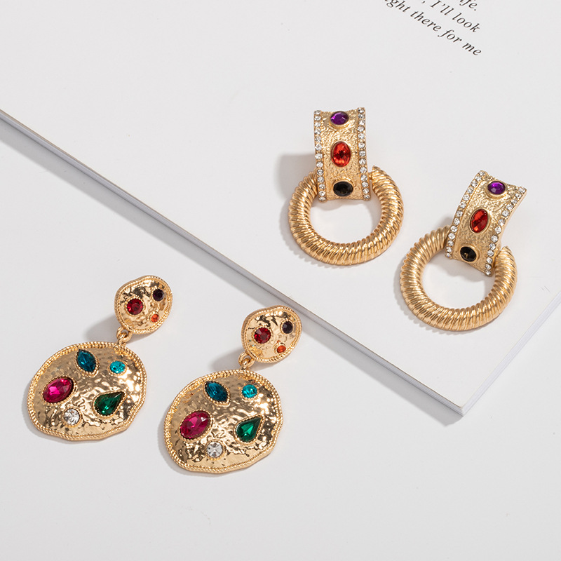 20g Weight Ethnic Style Geometric Diamond Alloy Artificial Gemstones Earrings