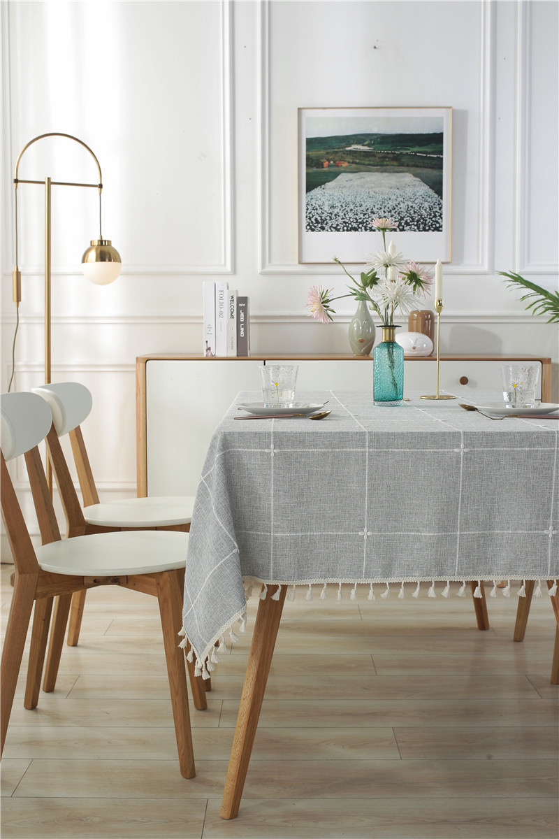 Jacquard Embroidered Cotton Linen Tassel Tablecloth Rectangular_voghion.com