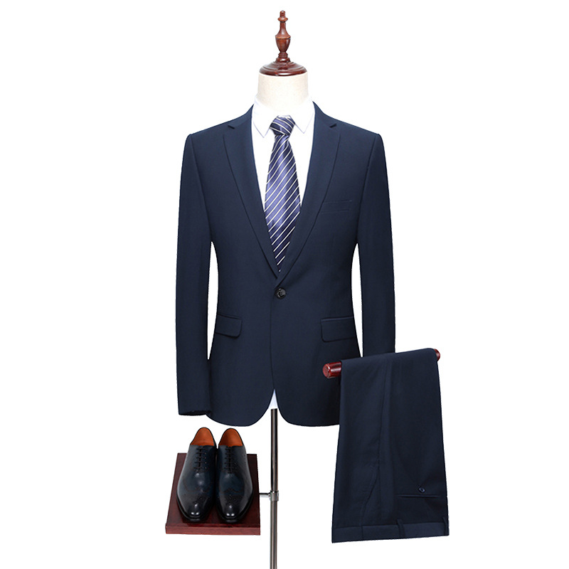 Autumn New Men's British Slim-Fit One-Button Suit Two-Piece Large Size Men's Pure Color Groom Suit