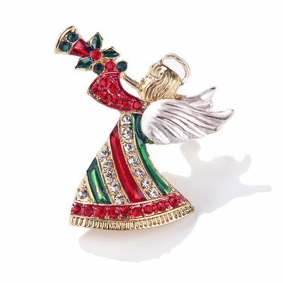 蓝豪新款欧美时尚卡通天使吹号圣诞胸针女士胸花Christmas brooch