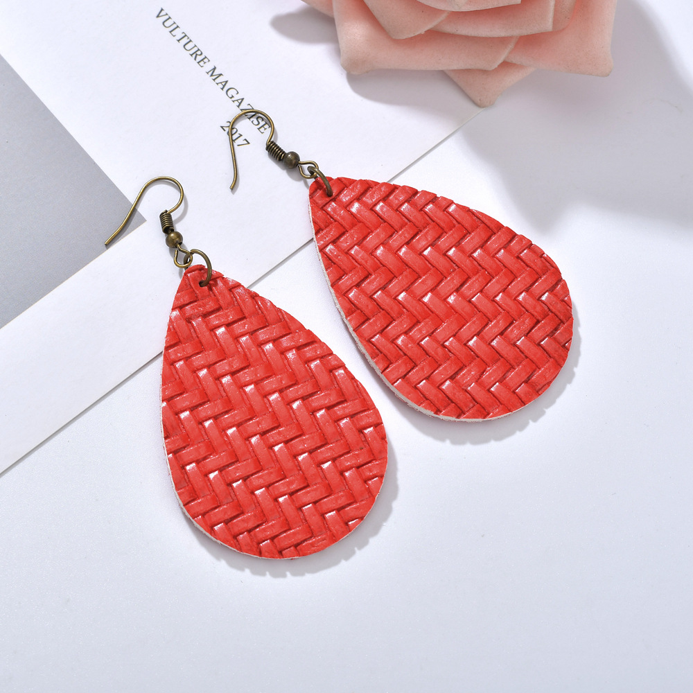 Women'S Gender Ethnic Style Style Grey, White, Pink, Red, Green, Black Color Retro Handmade Leather Braided Water Drop Multi-color Earrings