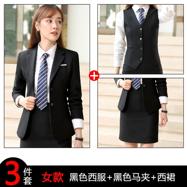 Female black coat+skirt+vest