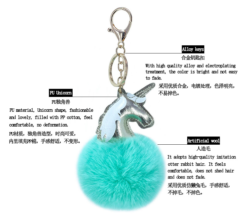 8cm Rex Rabbit Fur Ball Pu Unicorn Keychain display picture 4