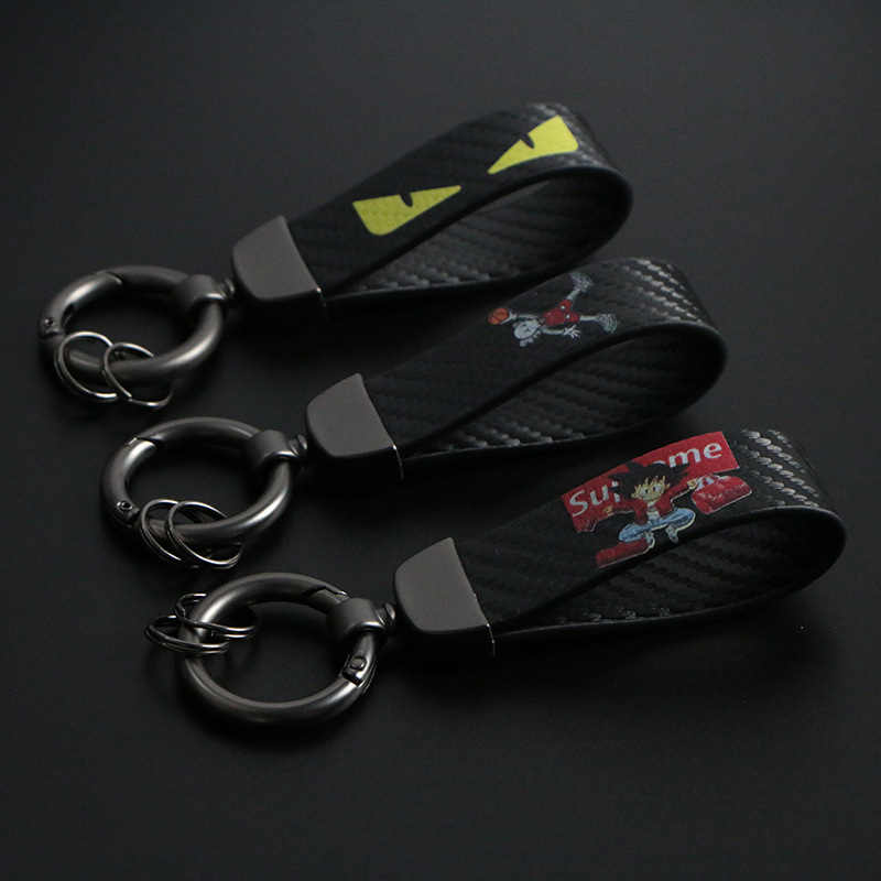 碳纤纹潮牌汽车皮革车用锌合金钥匙金属挂件皮卡丘动漫钥匙扣定制|ms