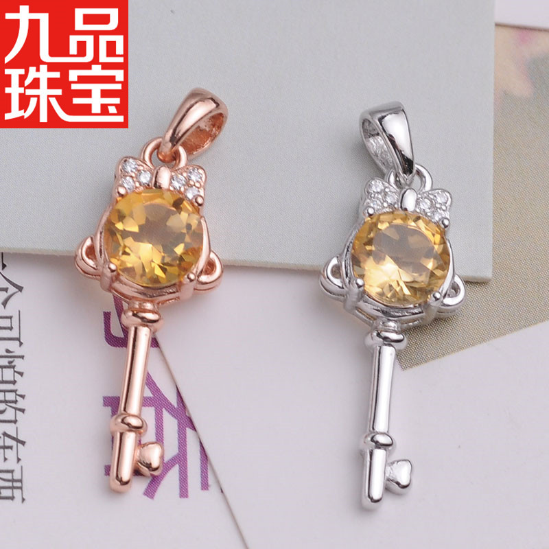 厂家直销 玫瑰金保色长批发925天然黄水晶吊坠女款水晶项坠|ms
