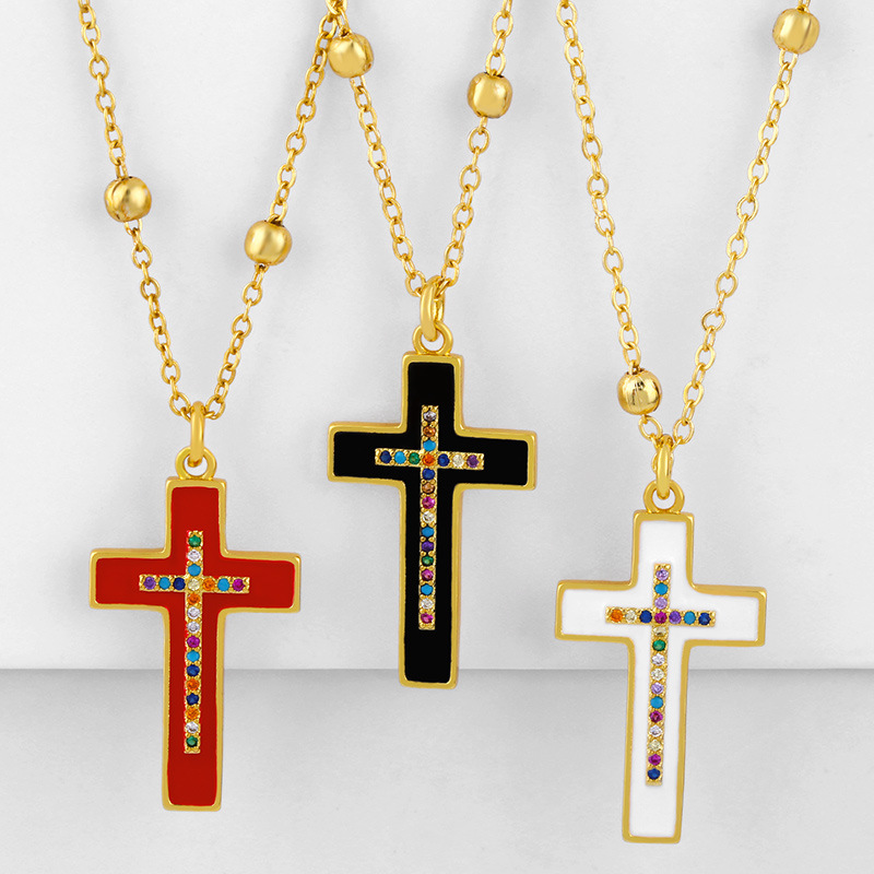 Classic Retro Cross Necklace Dripping Diamond Cross Pendant display picture 1