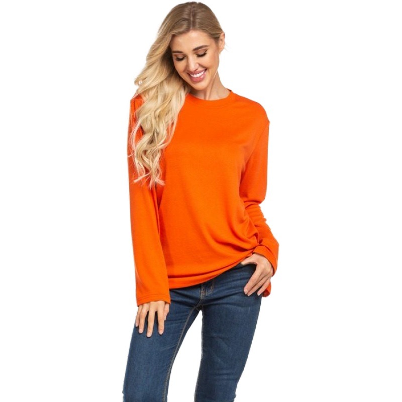 亚马逊ebay秋冬热卖T恤基础款欧美女装长袖圆领纯色上衣T恤