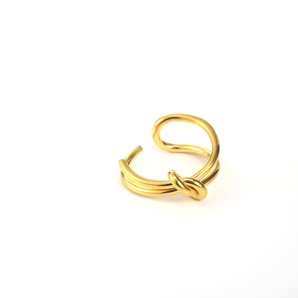 18K Gold Plating Color Adjustable Ring Size 1 Piece Quantity PVD Coated Real Gold Plated 18K Gold Knot 304 Stainless Steel Casual Simple Style Waterproof Non Tarnish Open Ring