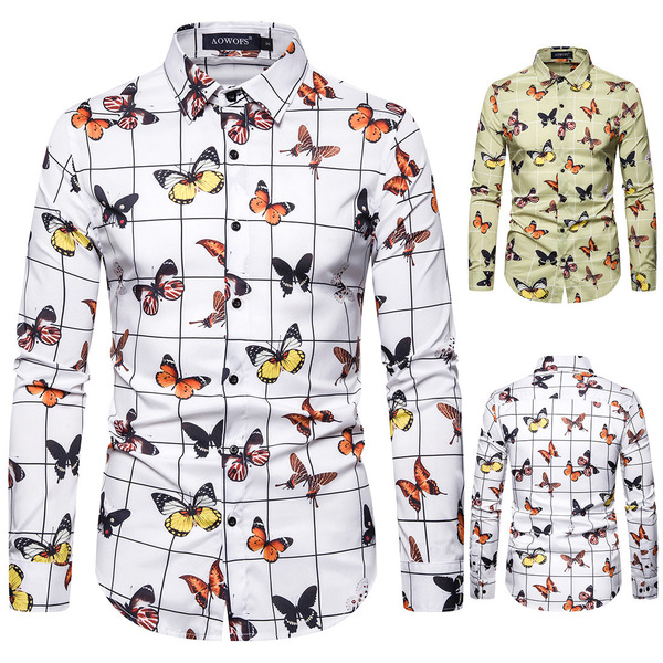 European men’s long sleeve shirt in spring digital printed shirt