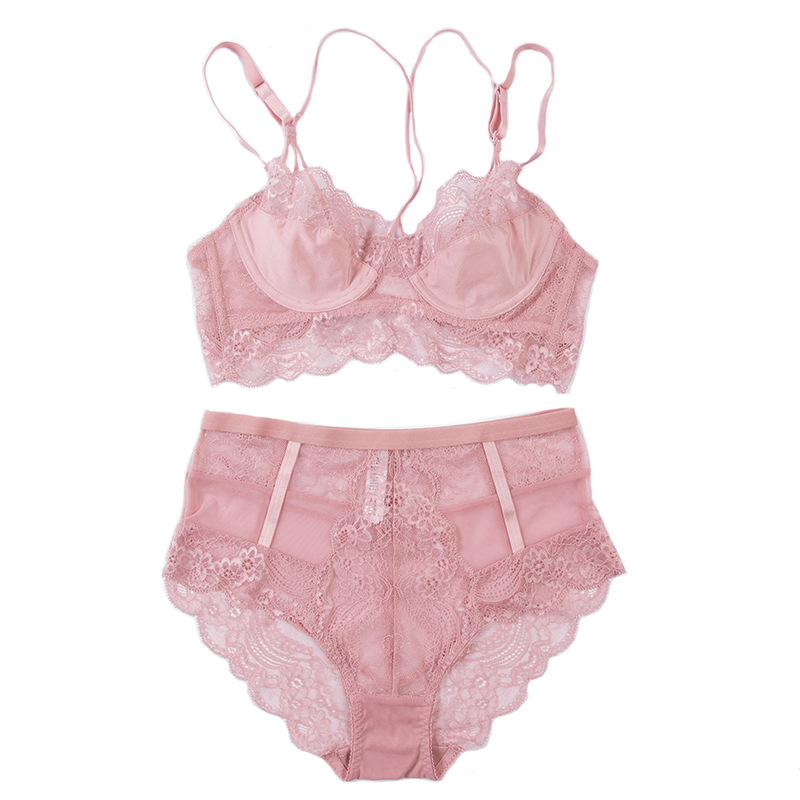 New ultra-thin sexy lace women's underwear boutique high waist comfortable gathering beautiful back bra set_voghion.com