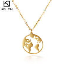 精美18k金简约镂空双面你的全世界地图不锈钢项链 锁骨链毛衣链