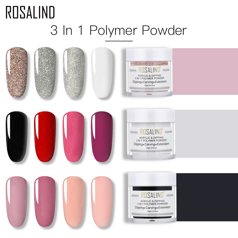 rosalind指甲粉套装12色磨砂美甲粉 延长浸润雕花三合一水晶甲粉