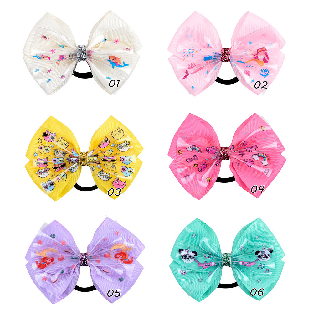 New Style Colorful Children's Ribbed Ribbon Bow Hair Tie Cute Hair Ring Set display picture 2