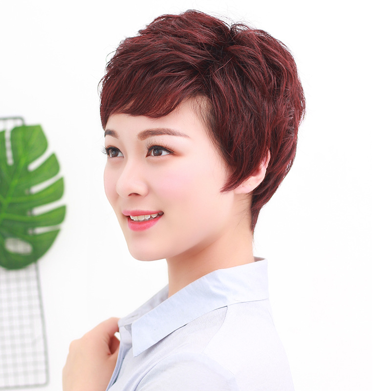 假发短发送妈妈假发套中老年真人发丝短卷发时尚女士圆脸假头发女
