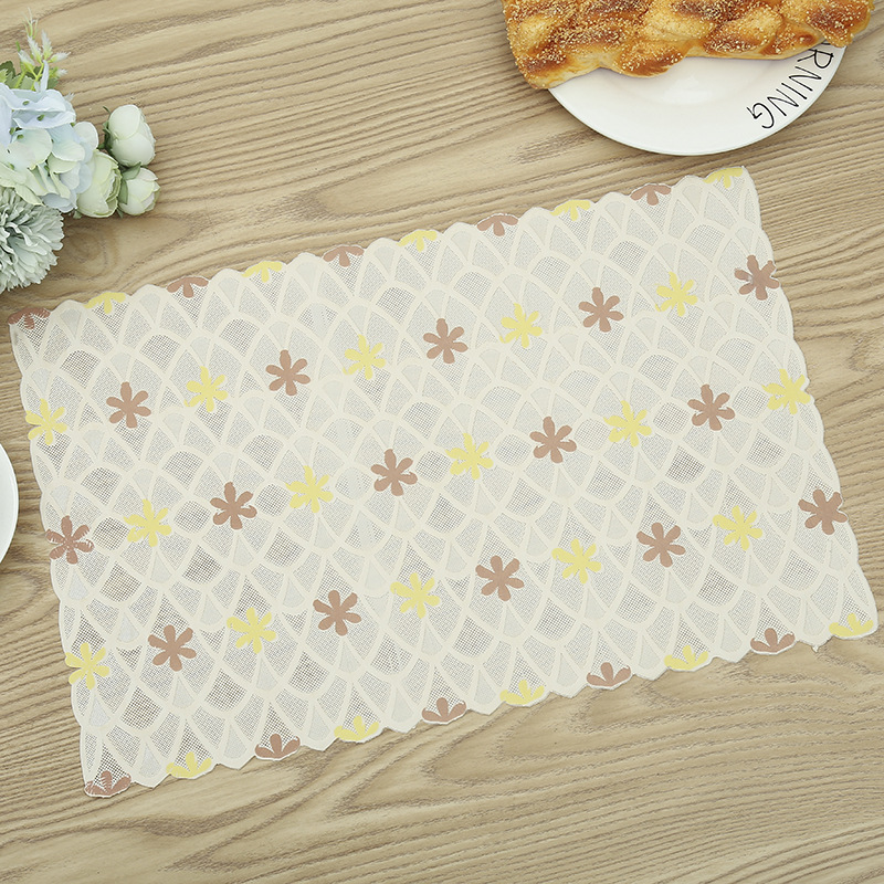 Wholesale of new PVC creative printed placemats, hotel and restaurant anti-slip Western placemats, heat-insulating plate MATS, white base rice base table MATS and bowl MATS detail image 10
