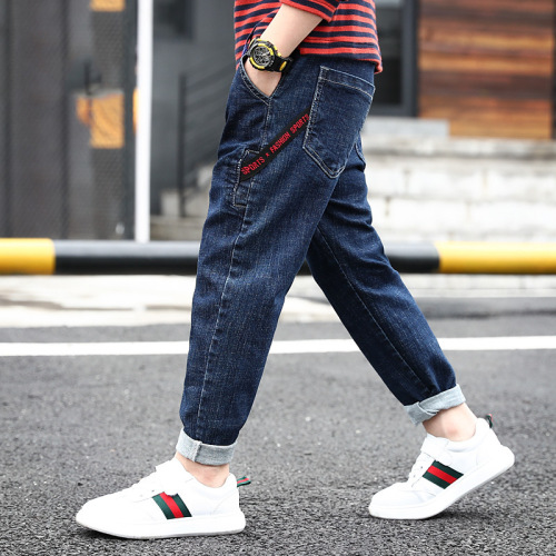 Children's jeans spring and autumn new style boys' high-elastic jeans for middle-aged and older children 5-15 years old children's clothing