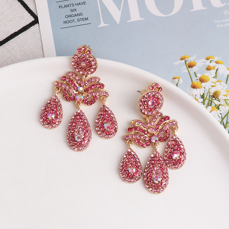 Pink Water Drop Diamond Earrings Female Fashion Earrings Fashion Earrings display picture 4