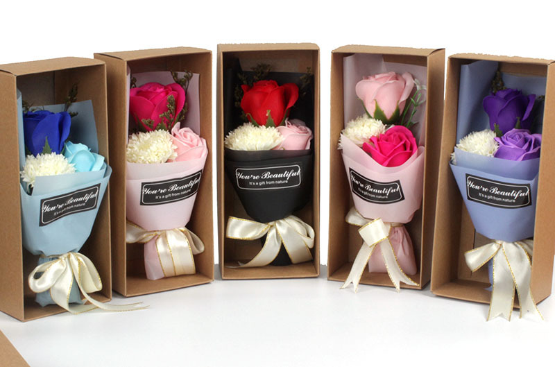 3 Roses Carnation Soap Bouquet 520 Mother's Day Gift display picture 1