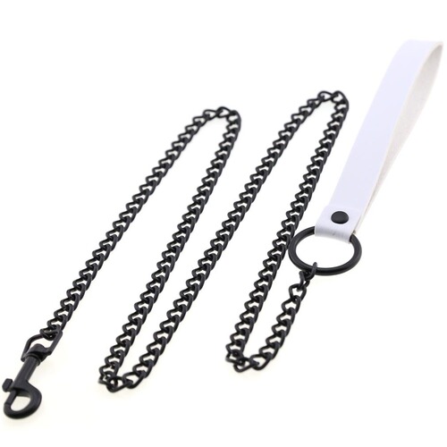 Factory Direct Sale Punk Style All Black Metal Leather Chain Pet Dog Leash Harness for Men and Women Erotic Leash