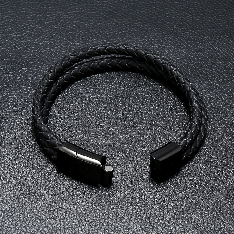 Pulsera De Cuero Pu De Hombres De Acero Inoxidable Tejido Creativo Simple display picture 4