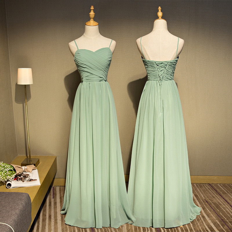 Matcha green long sling evening party dress sisters bridesmaid dress sling  host singers model show performance dress