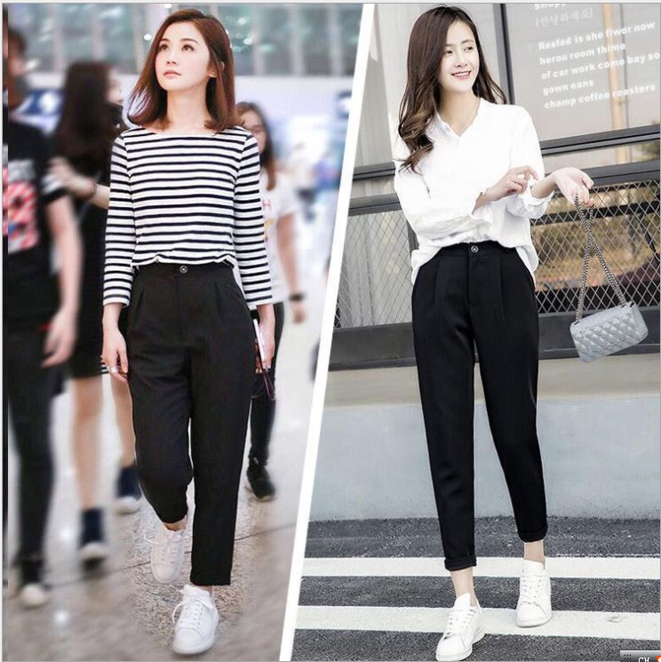 新爆款哈倫褲女九分韓版春季寬松休閑夏季百搭小腳西裝蘿蔔褲子
