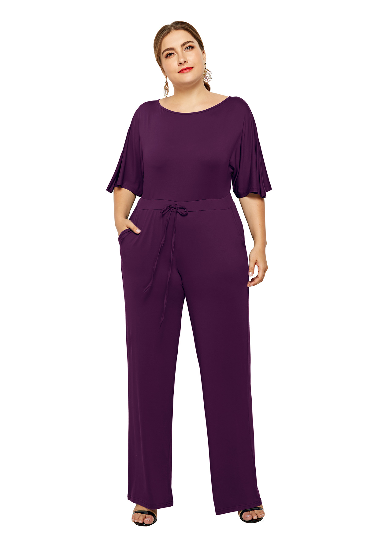 plus size casual solid color wide leg pants NSLM30310