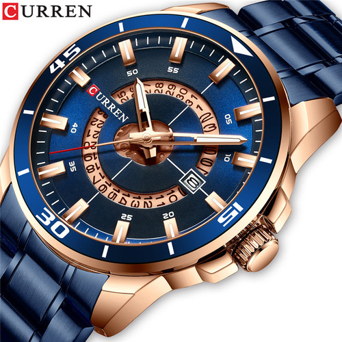 CURREN/Carren 8359 Steel Strap Watch Simple Calendar Large Dial Business Watch Waterproof Men's Fashion Watch
