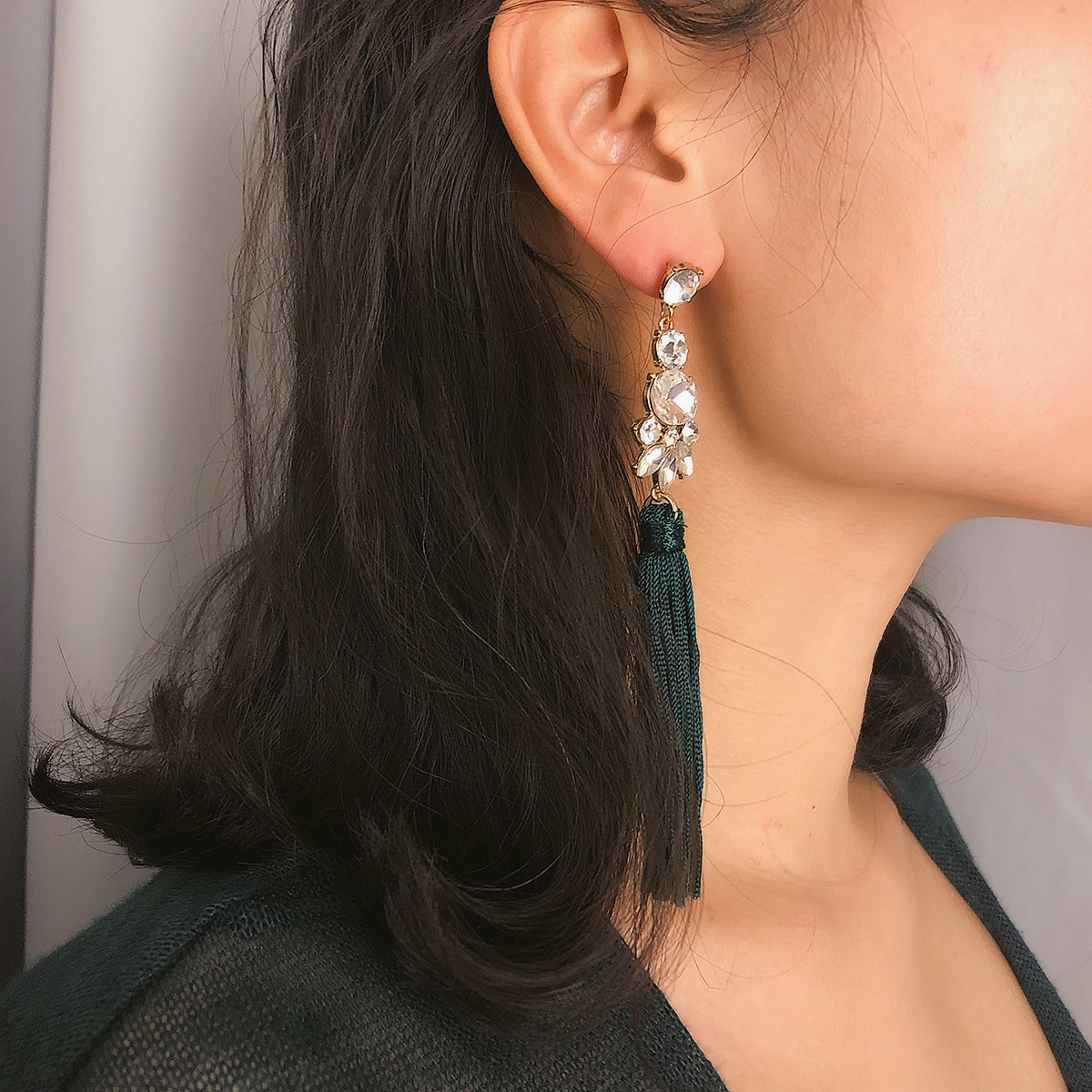 Jewelry Minimalist, Personalized, Fashionable, Handmade With Ethnic Style, Long Geometric Tassels And Diamond Earrings_voghion.com