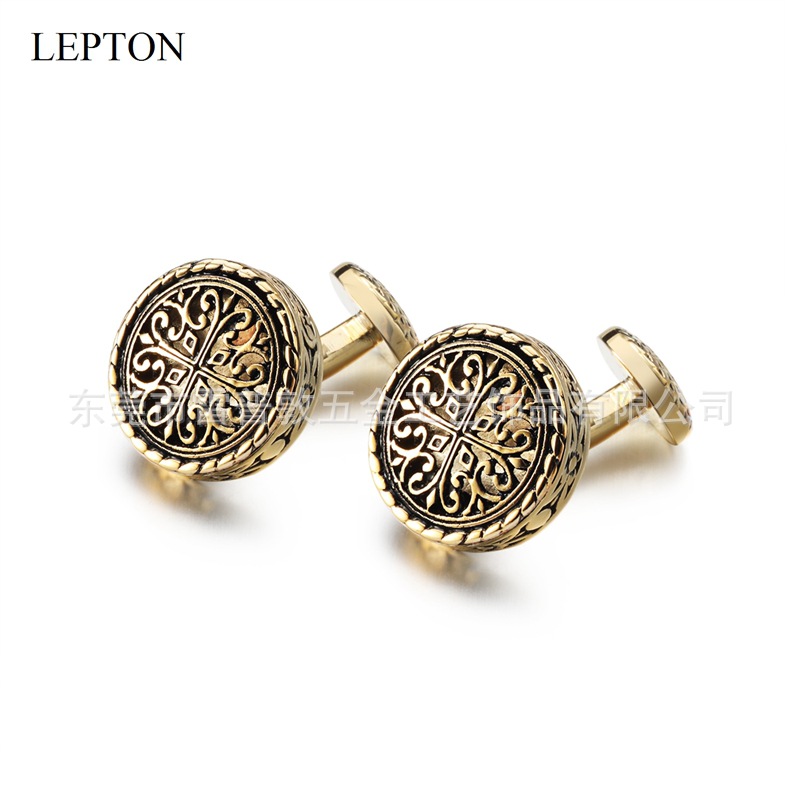 High-end cufflinks Men's French Flower cufflinks Golden Vintage Hollow Pattern cufflinks cufflinks Exquisite Gift
