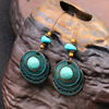 Retro metal long earrings, turquoise ethnic accessory, ethnic style, European style, wholesale