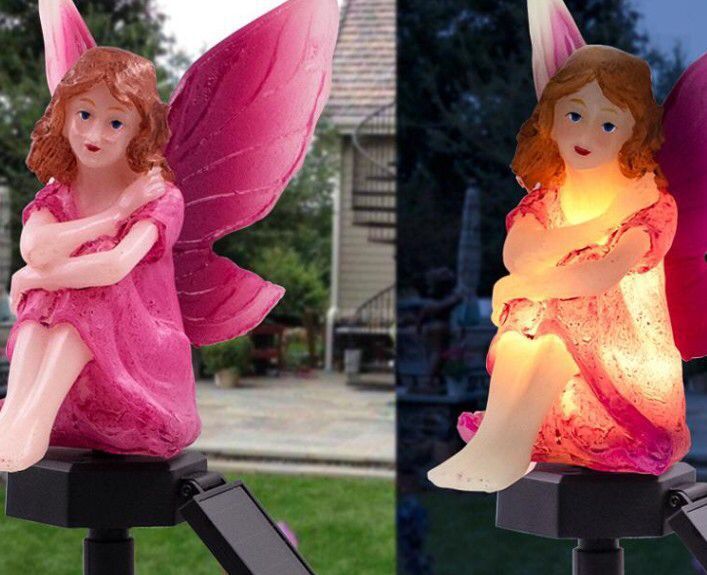 工厂热卖跨境电商专供太阳能搪胶花仙子地插件灯工艺品庭院草坪灯