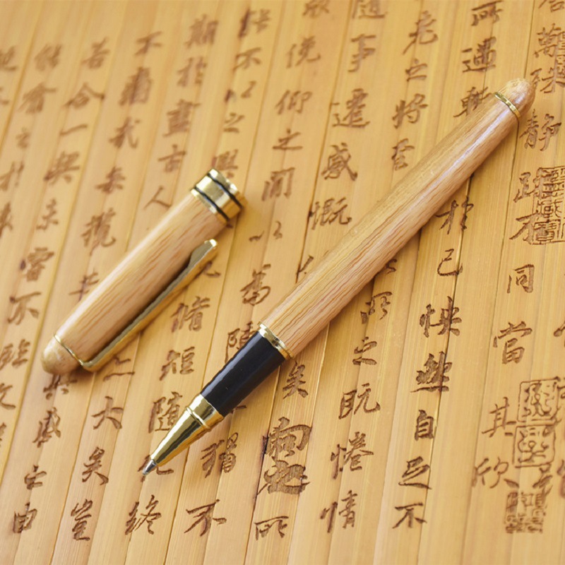 Wooden Bamboo Fountain Pen Business Gift Round Jewelry Ball Pen Set Wholesale Signature Custom LogoA