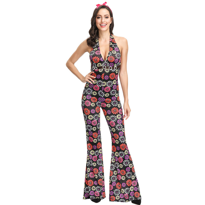 70 s Retro Jumpsuit Printed Flared Pants Set Arab New Fashion cos Western Style Jumpsuit Pants