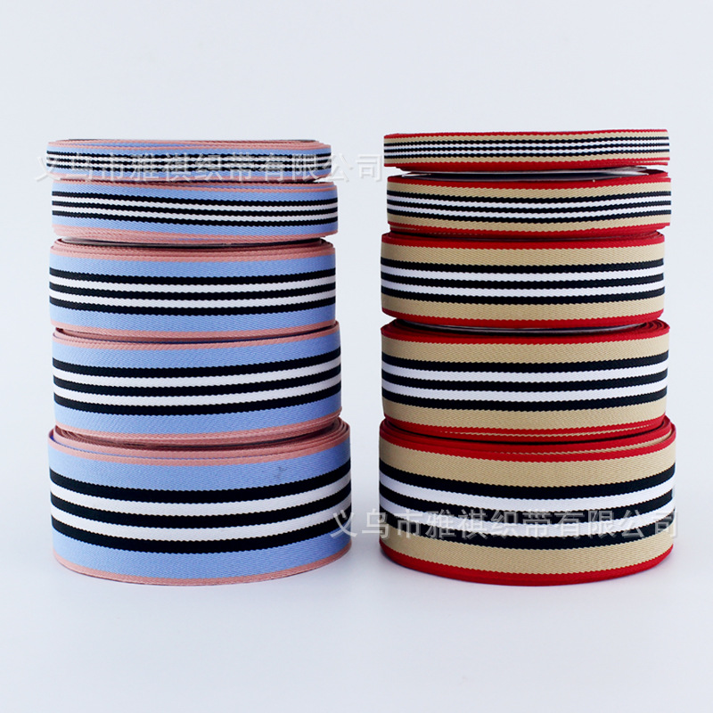 【新品上架】条纹色织带黄色服装辅料双面加密门襟织带蓝色花纹带