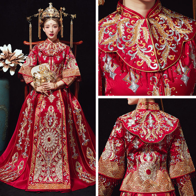 Xiu bride dress 2021 new pattern marry Toast clothing Chinese style Wedding dress Dragon and gown Chuge Coronet Xiapei Xiu