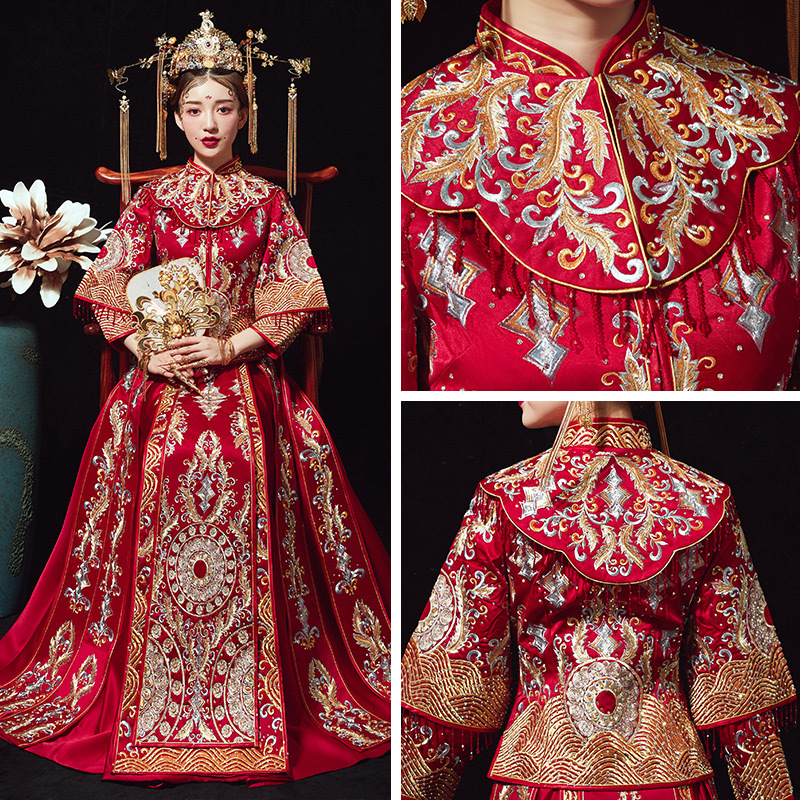 Xiu bride dress 2021 new pattern marry Toast clothing Chinese style Wedding dress Dragon and gown Chuge Coronet Xiapei Xiu