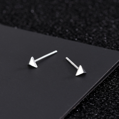 S925 Pure Silver Korean Style Five-pointed Star Earrings Geometric Triangle Shape Ear Studs for Men and Women, Drop Ship