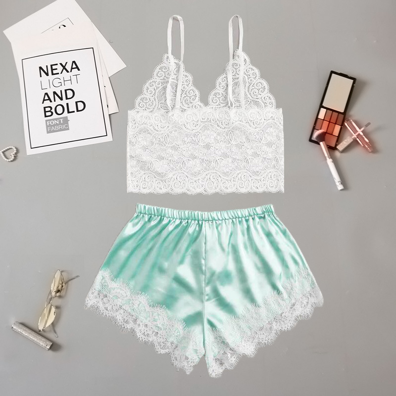 new see-through lace satin pajamas NSYO9783