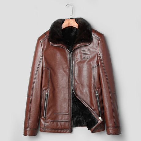 New fur all -in -one men's leather leather jacket Haining leather…
