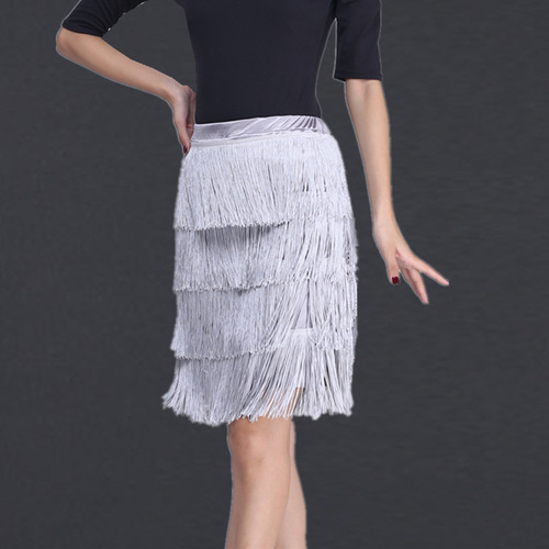 New Latin Dance Half-length Encrypted Fringe Short Skirt for Women Adult Square Dance Silver Asymmetrical Skirt Bottom Summer