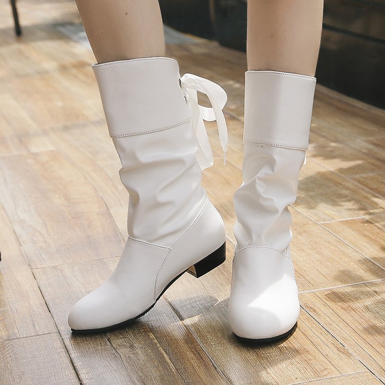 Independent station wish foreign trade large size low heel thick heel leather boots Women's 2019 new European and American fashion tube Martin boots women